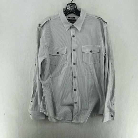 American Rag Cie Other - American Rag Button-Up Shirt Mens Sz S White Gray Striped Pockets Roll-Up Sleeve